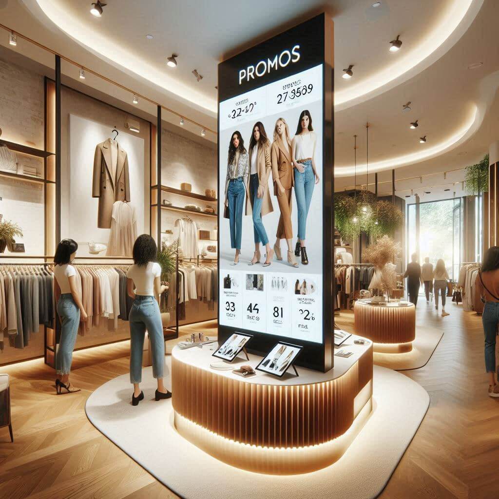 Clothing Store with Smart Digital Signage Shoppers